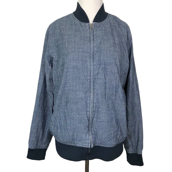 Old Navy Blue Chambray Varsity Bomber Jacket Size Medium - Picture 1 of 11